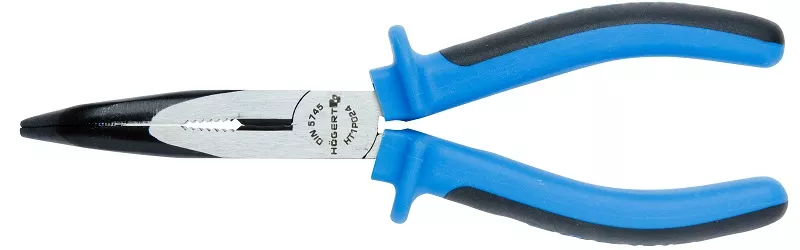 Плоскогубцы с длинными изогнутыми губками 200 мм Hoegert technik, цвет синий/черный