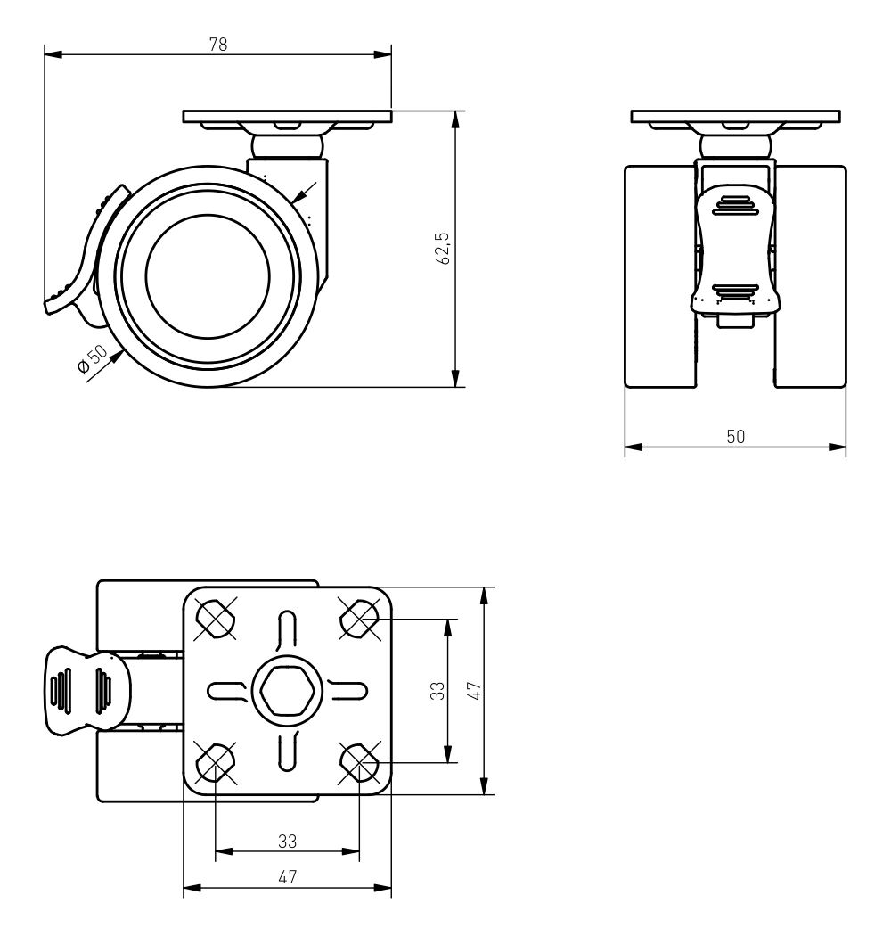 Колесо мебельное CIRCO, d-50мм, серое, со стопором GTV, цвет серый/светло-серый KM-CIRCO-50MM-ZH-19 26202 - фото 2