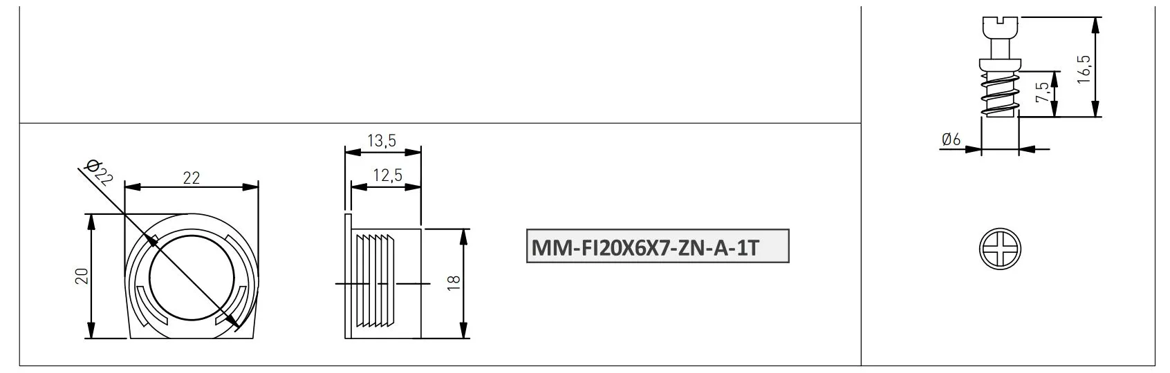 Эксцентриковая стяжка+дюбель ввинчивающаяся, цинк MM-FI20X6X7-ZN-A-1T  купить в Санкт-Петербурге - GTV-Меридиан