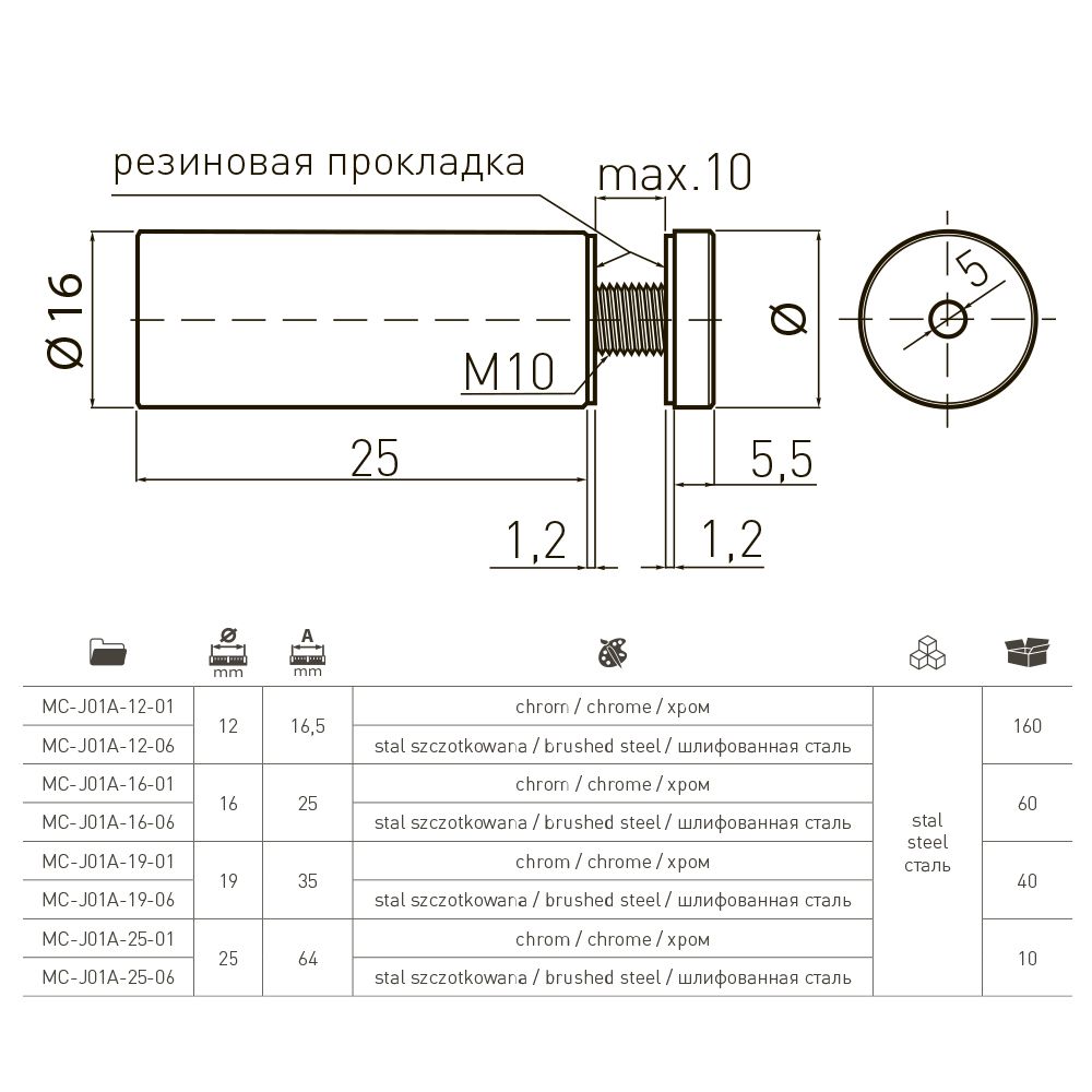 Держатель дистанционный J01A, d16x30, инокс MC-J01A-16-06 купить в  Санкт-Петербурге - GTV-Меридиан