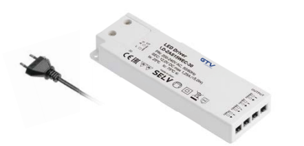 Блок питания для светодиодов SLIM EASY CLICK 220/12V 30W IP20, с mini amp и проводом 1,5м GTV
