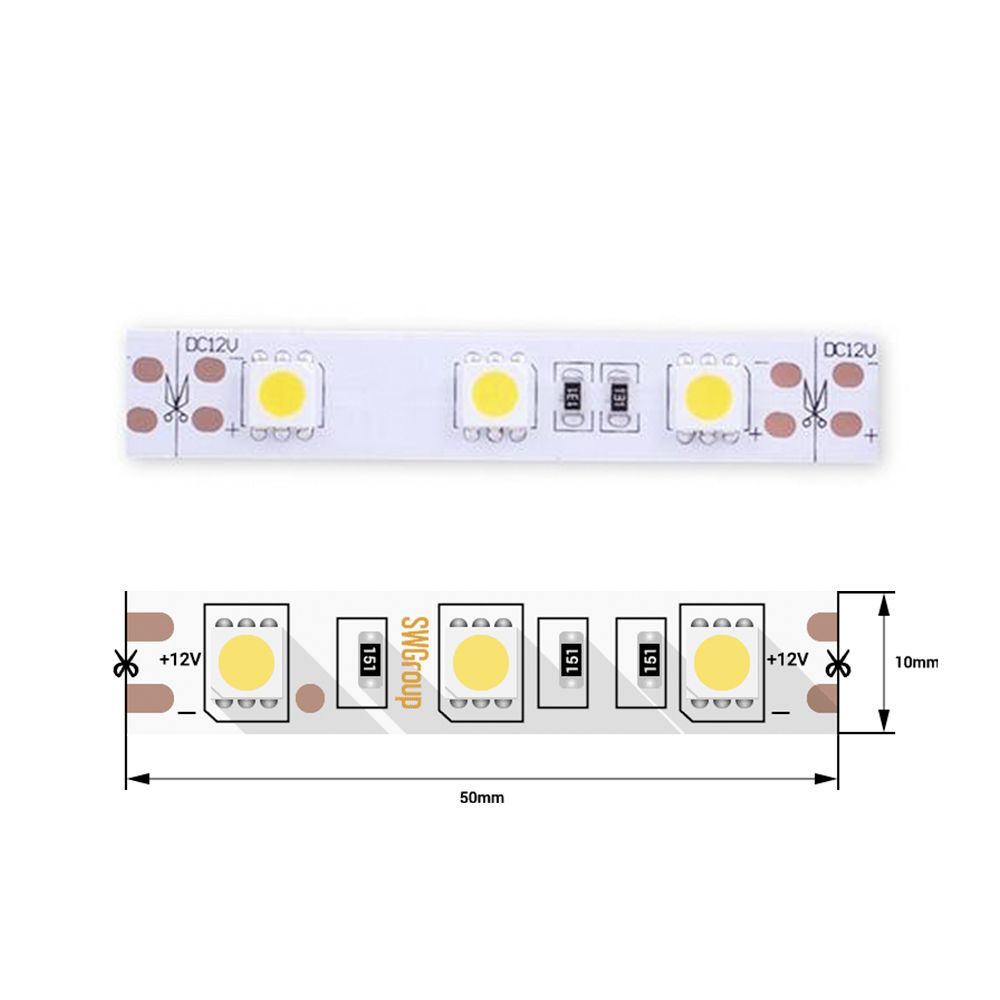 Светодиодная лента SWGroup 5050, 60 д/м, 14,4W, 12V, IP20, холодный белый,  открытая 7265 купить в Санкт-Петербурге - GTV-Меридиан