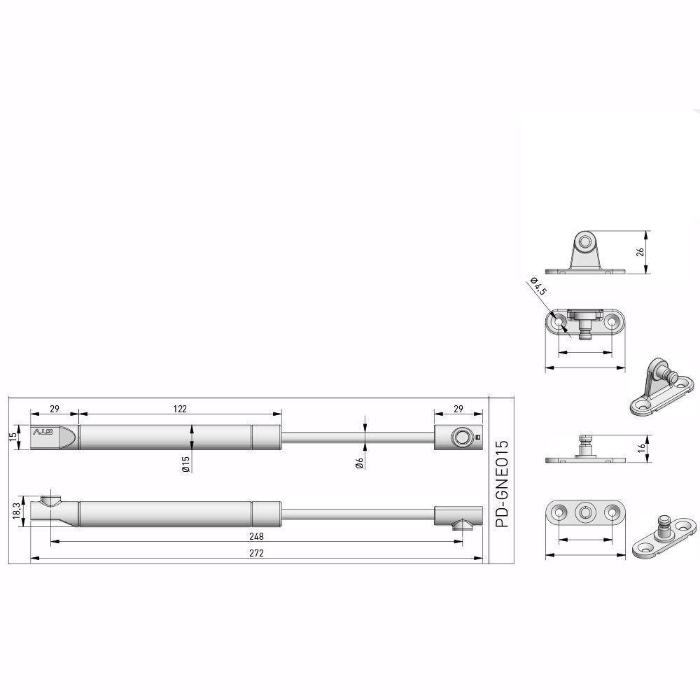 Подъемник газовый NEO 8 кг для фасадов, диаметр 15 мм, белый  PD-GNEO15-80-10M купить в Санкт-Петербурге - GTV-Меридиан