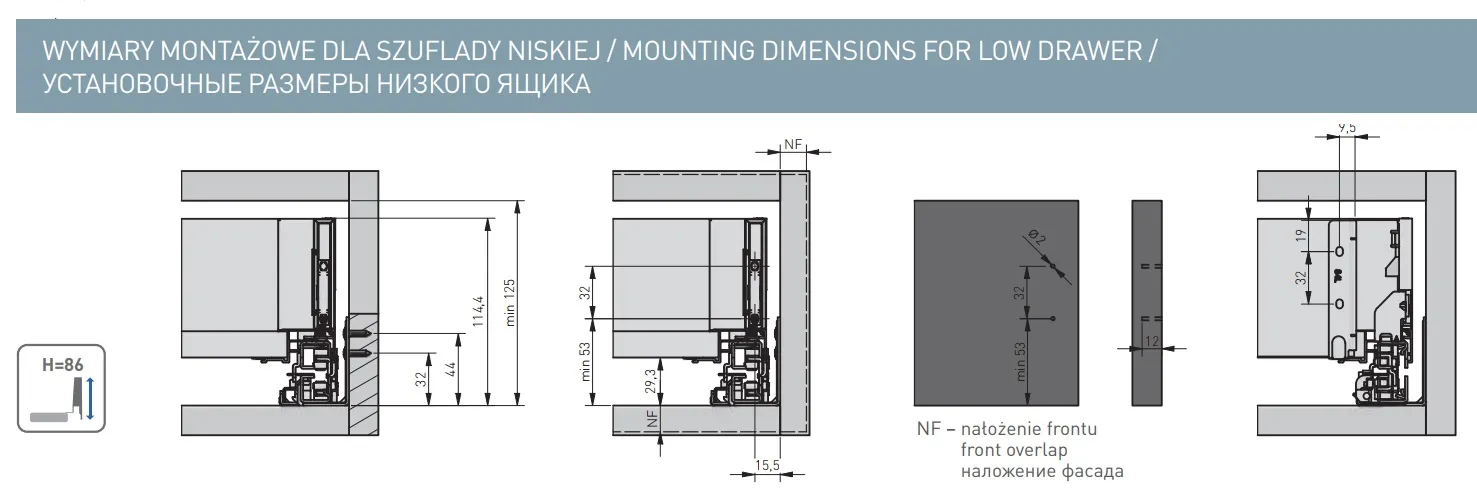 AXIS PRO L-400 мм, низкий H-86 мм, со стеклянными боковинами, антрацит GTV PB-AXISPRO-GLASS-KPL400A 26370 Система ящиков Axispro Glass - фото 3