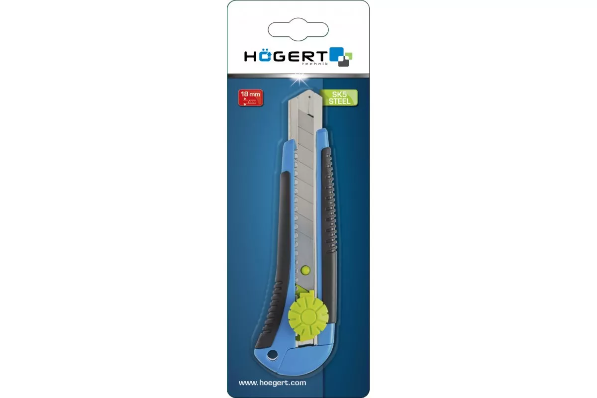 Нож с отламывающимися сегментами 18мм с блокировкой (3 лезвия) Hoegert technik, цвет синий/черный HT4C605 15123 Нож с отламывающимися сегментами 18мм с блокировкой (3 лезвия) - фото 2