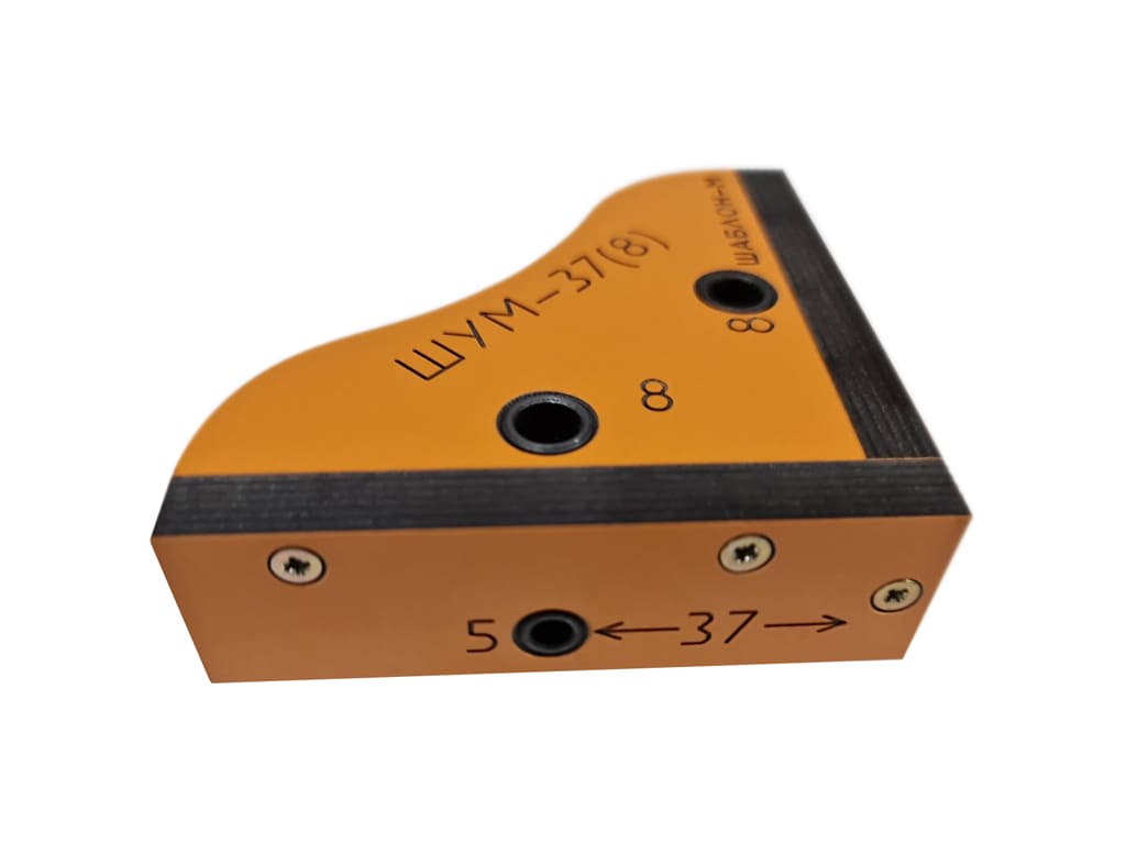 Мебельный угловой кондуктор ШУМ-37(8) для сверления отверстий D5мм, D8мм Шаблон М, цвет оранжевый ШУМ-37(8) 25132 Мебельный угловой кондуктор ШУМ-37(8) для сверления отверстий D5мм, D8мм - фото 4