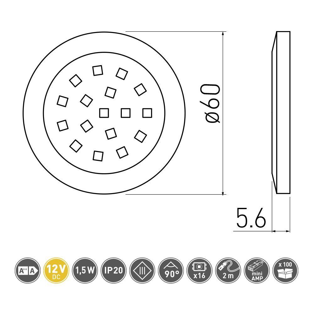 Точечный накладной светодиодный светильник Lumino 1,5W, 12V, алюминий, теплый белый GTV 12934 - фото 2