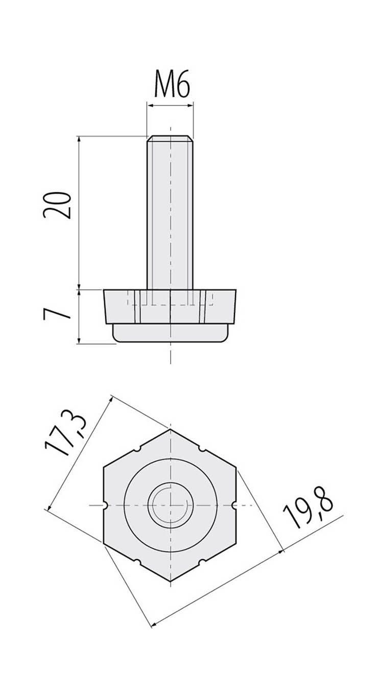 Ножка с регуляцией М6, шестигранная GTV 15442 - фото 2