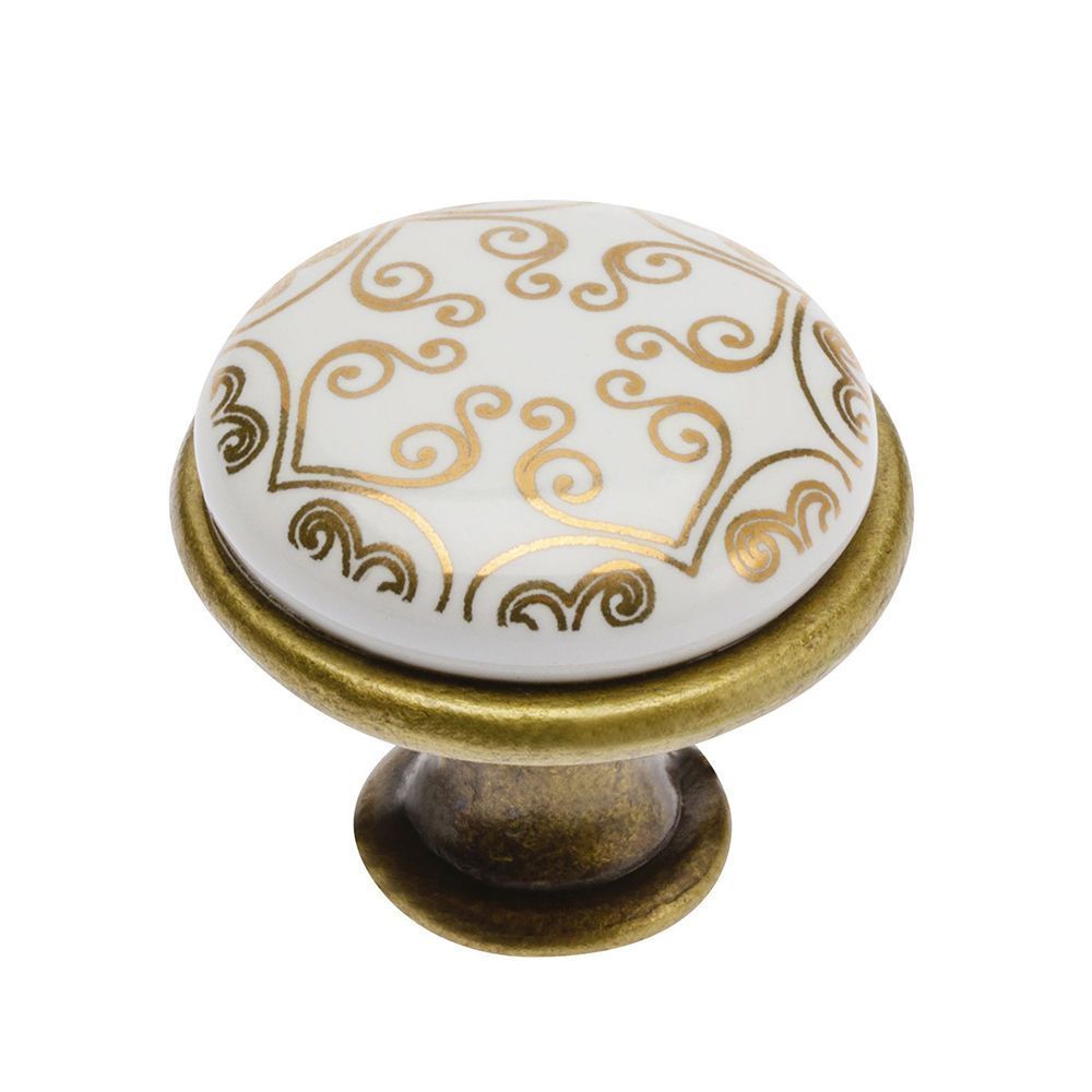 Ручка мебельная керамика кнопка GP-0728-J4-C (золотой орнамент) GTV