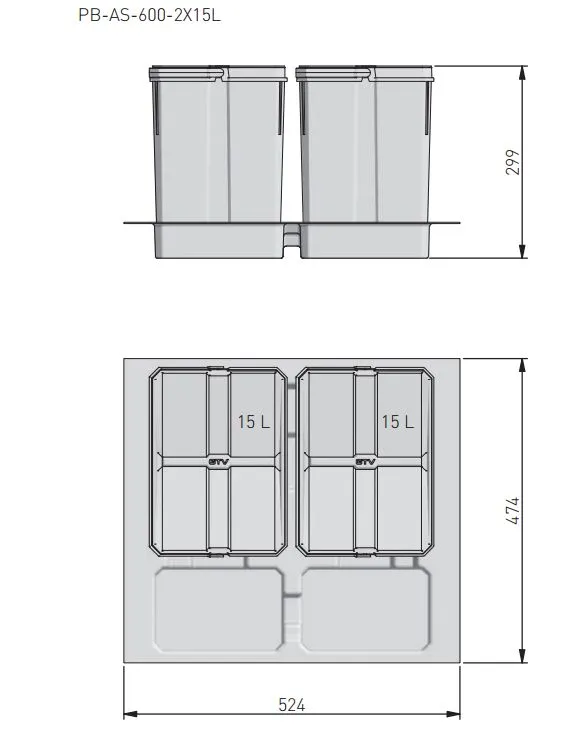 

Комплект ведер AxiSpace для модуля 600 мм (2x15L) антрацит