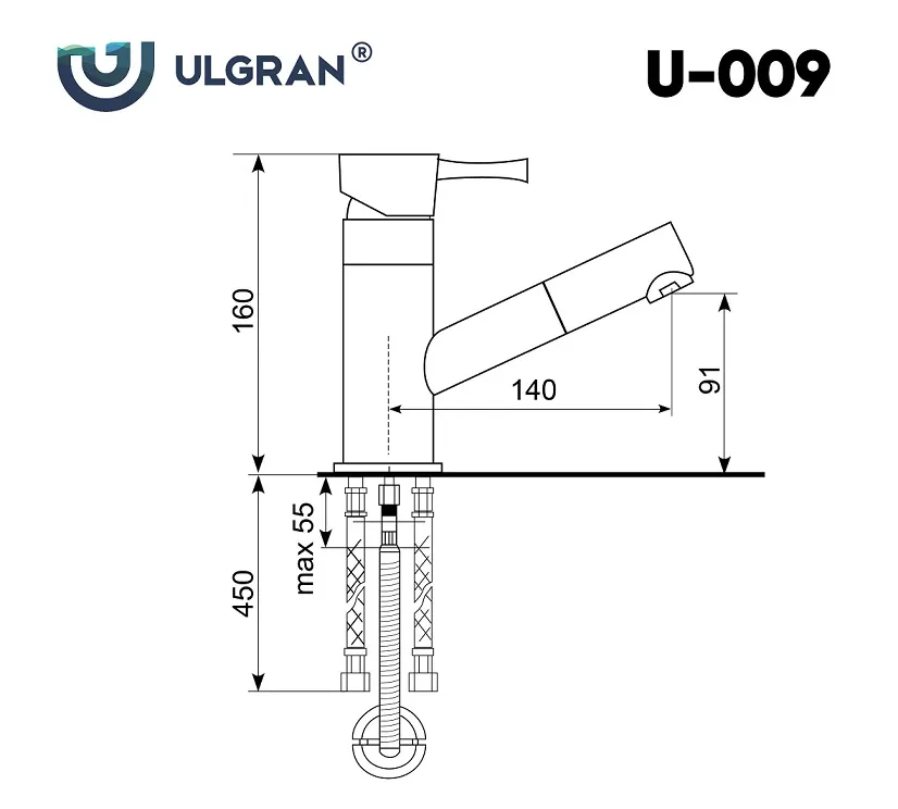 Смеситель для кухни Ulgran U-009-309, темно-серый Ulgran 25617 - фото 2