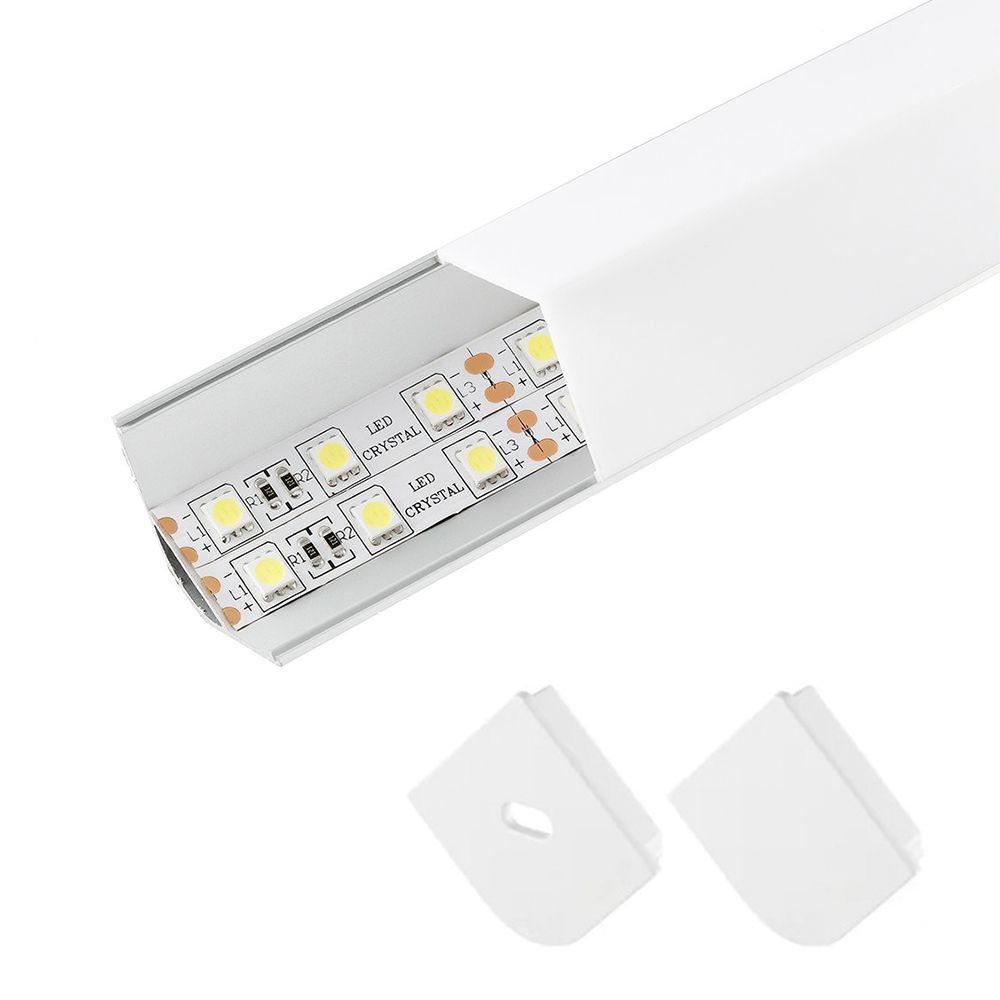 Профиль угловой LR54 30*30*2000 алюминиевый для светодиодной ленты в комплекте с матовым экраном, 2 заглушки и 2 крепежа. Led Crystal, цвет матовый