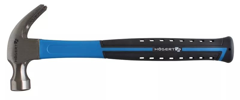 Молоток кованный 450 гр, с ручкой из стекловолокна Hoegert technik, цвет синий/черный