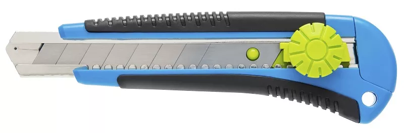 Нож с отламывающимися сегментами 18мм с блокировкой (3 лезвия) Hoegert technik, цвет синий/черный HT4C605 15123 Нож с отламывающимися сегментами 18мм с блокировкой (3 лезвия) - фото 1