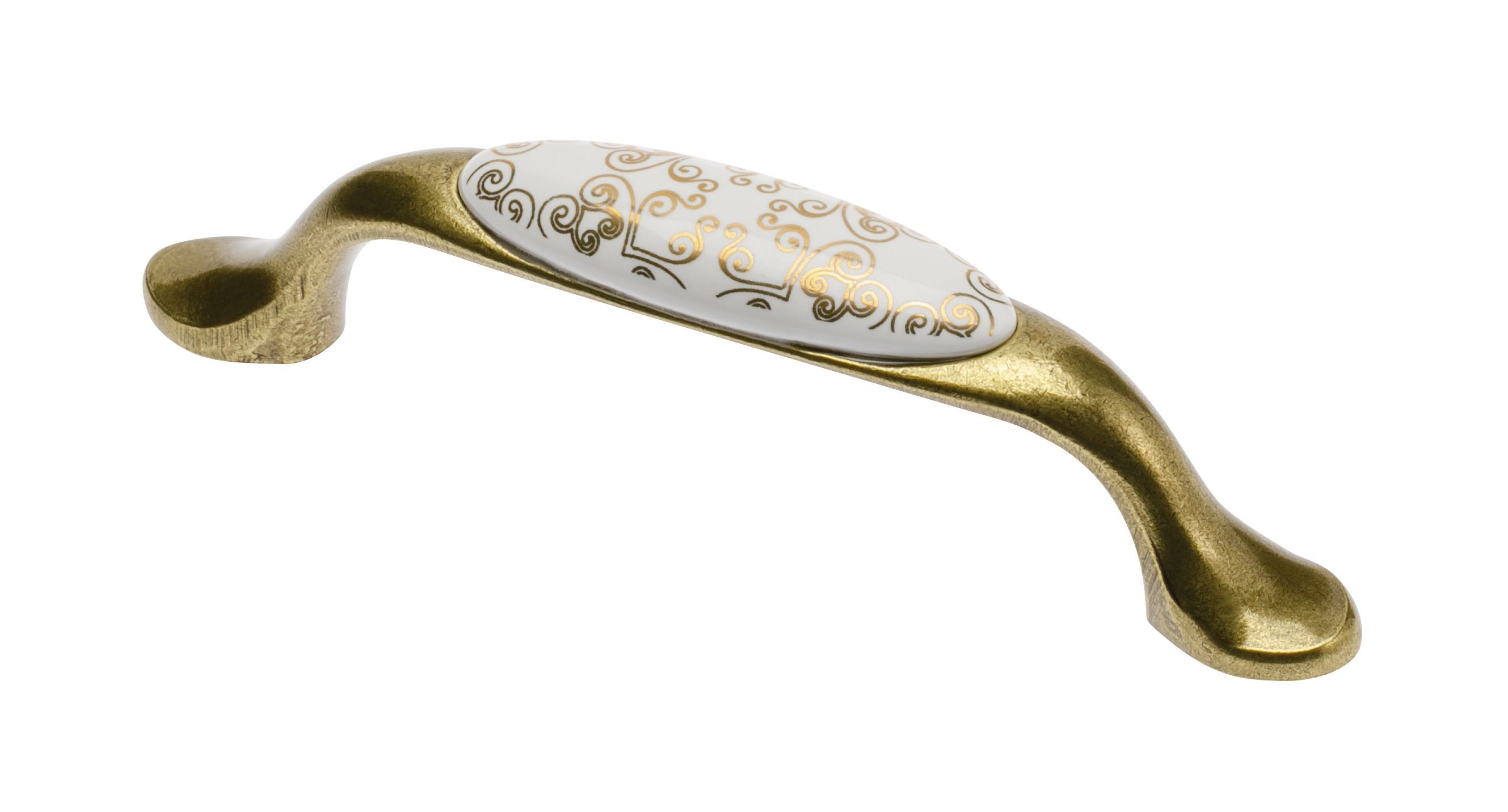 Ручка мебельная керамика дуга 96мм UP-WP0728-РC (золотой орнамент) старое золото GTV
