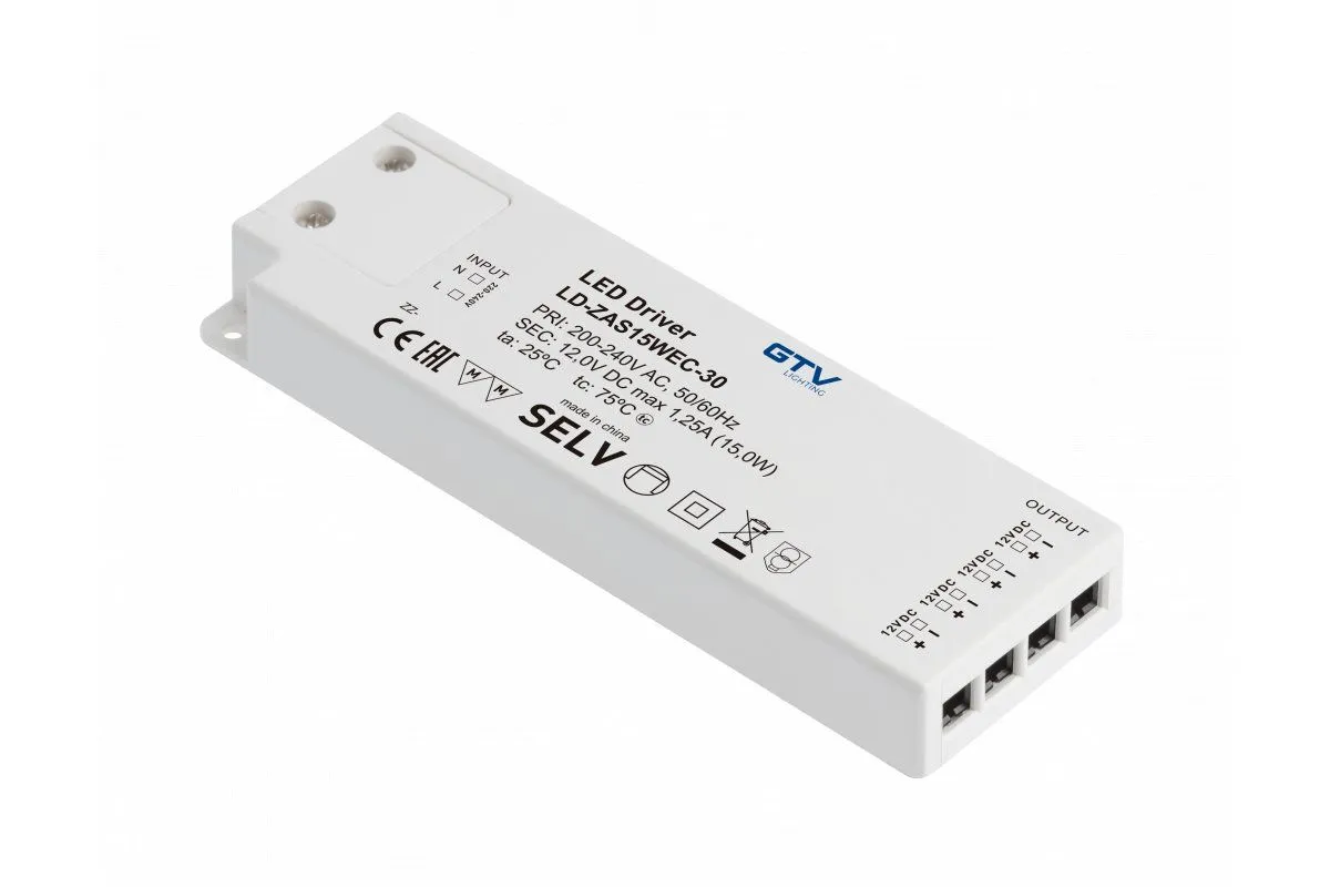 Блок питания для светодиодов SLIM EASY CLICK 220/12V 15W IP20, с mini amp и  проводом 1,5м LD-ZAS15WEC-30 купить в Санкт-Петербурге - GTV-Меридиан