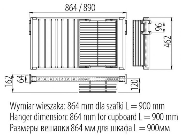 Вешалка для брюк + корзина 864x460x170 WW-WSPK90, в модуль 900 мм GTV 5876 Вешалка для брюк + корзина 864x460x170 WW-WSPK90, в модуль 900 мм - фото 2