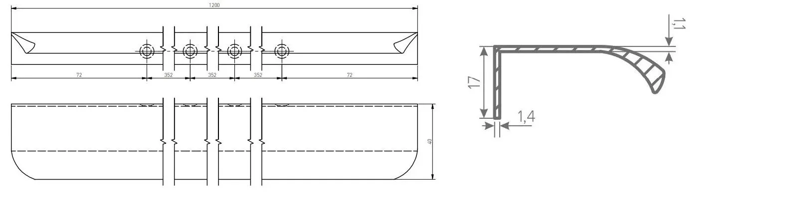 Ручка мебельная алюминиевая HEXA L-1200 мм, алюминий GTV UA-HEXA-1200-05 25563 - фото 2