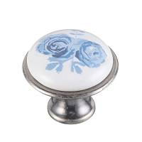 Ручка мебельная керамика кнопка GP-0728-J4-A (синяя роза) античное серебро — купить оптом и в розницу в интернет магазине GTV-Meridian.