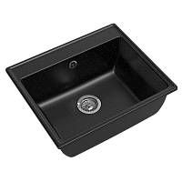 Мойка GRANFEST мрамор VERTEX GF-V-580 (580*500*200 мм), черный, с сифоном и сливной арматурой — купить оптом и в розницу в интернет магазине GTV-Meridian.