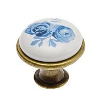 Ручка мебельная керамика кнопка GP-0728-J4-A (синяя роза) старое золото — купить оптом и в розницу в интернет магазине GTV-Meridian.