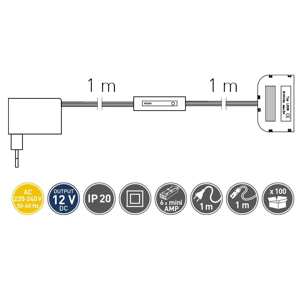 Блок питания для светодиодов 220/12V 12W, IP20 , с проводом, выключателем,  распределителем LD-ZWND12-10 купить в Санкт-Петербурге - GTV-Меридиан